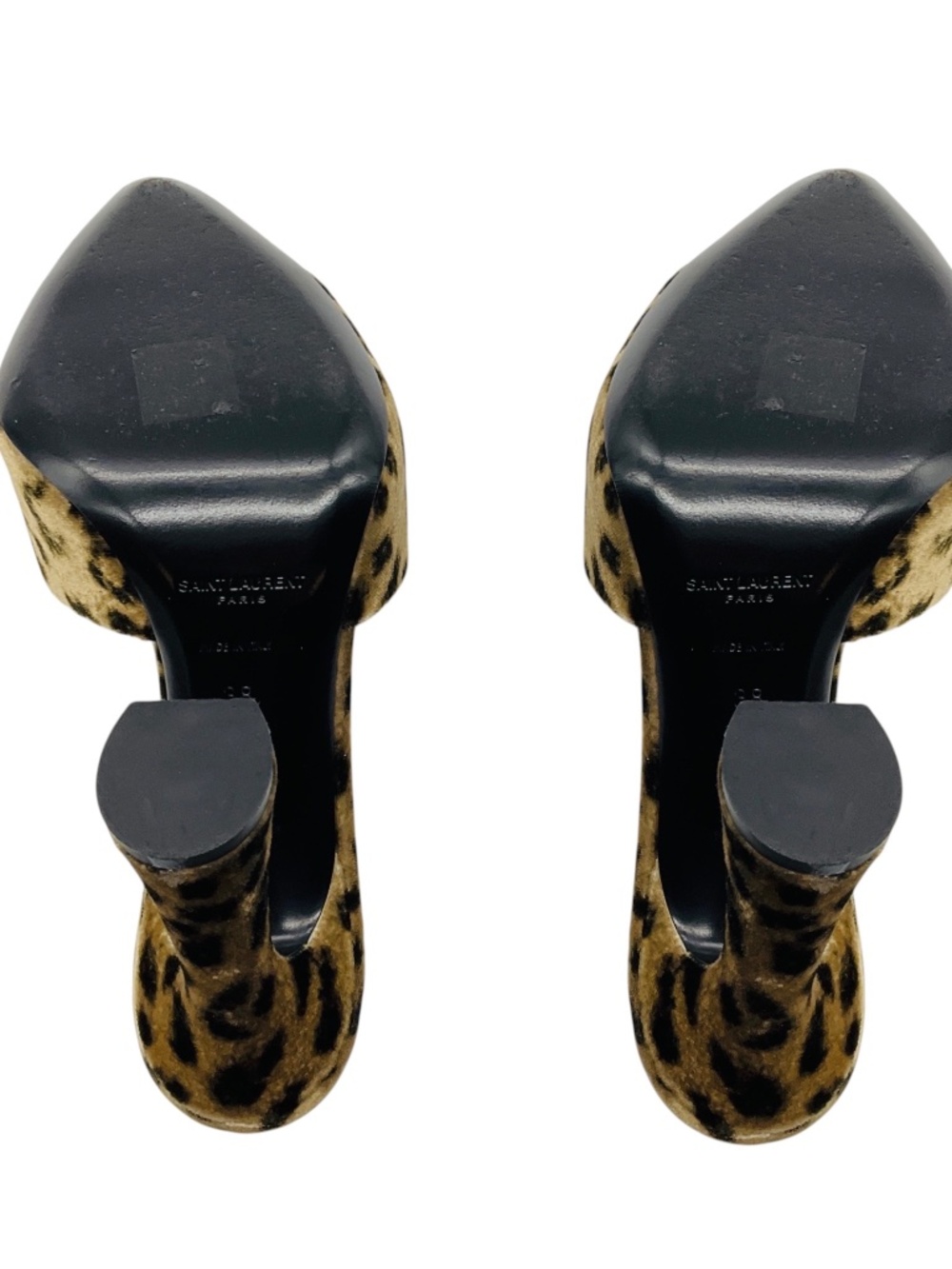 SAINT LAURENT BEIGE / BLACK MANTO NATURALE VELVET LEOPARD PRINT GIPPY 105 SANDAL - Picture 6 of 8
